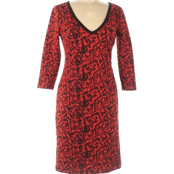 Plenty By Tracy Reese Casual Dress Red Black V-Neck 3Q Sleeve Sz 6 … - Picture 1 of 2
